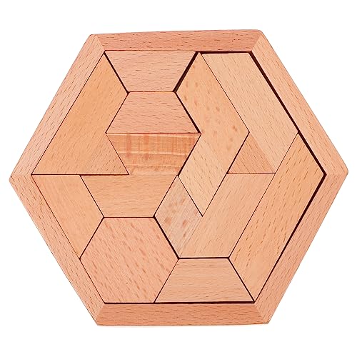 FRCOLOR Holz Puzzle Teiliges Sechseckiges Tangram aus Buchenholz Lernspielzeug Motorikförderung und Logisches Ab Jahren Montessori Edukatives Knobelspiel