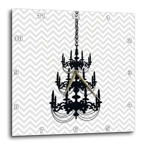 3dRose DPP_202327_1 Black Chandelier & Grey Chevron Wall Clock, 10 by 10"