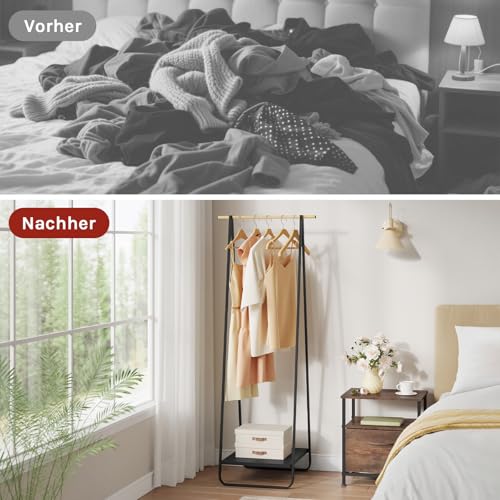 WOLTU Kleiderständer Schwarz für Schlafzimmer Garderobenständer Schmal Metall Kleiderstange mit Metallablagen ca.54x45x141cm(BxTxH)