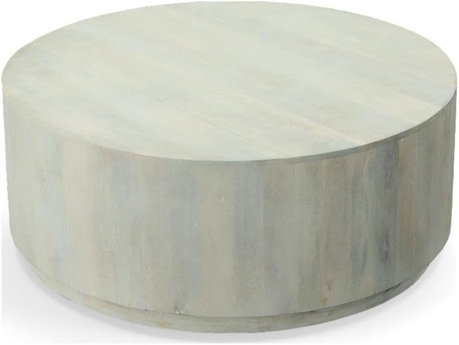 Carolina Classic Tamia 42" Round Wood Coffee Table in Distressed White