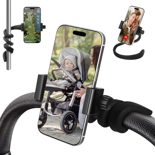 ONEDONE Stroller Phone Holder - Portable Phone Mount for Baby Stroller, Treadmill, Spin Bike, Desk, Car with Gooseneck Flexible Arm Grip Cell Phones C