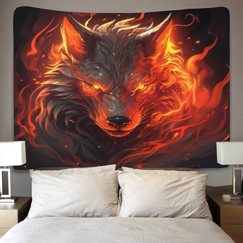 Tapisserie loup 3D 180x230 cm drap mural grand format pour déco salon et chambre - 4