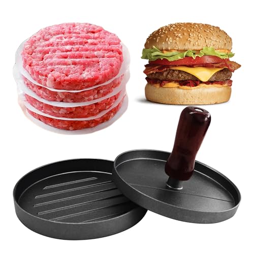 LVYKING Burger Press, Round Hamburg Mold for Burger and Meat, Aluminum Non-Stick Burger Patty Maker for Kitchen BBQ Grill, Brown Handle