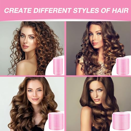 Lockenwickler Set 50 Stücke, 24 Stück 4 Größen (60/48/36/25mm) mit 24 Edelstahl-Clips, Lockenwickler Groß Selbsthaftend, Haarwickler, Hair Rollers with Clips für Lange, Mittlere & Kurze Haare