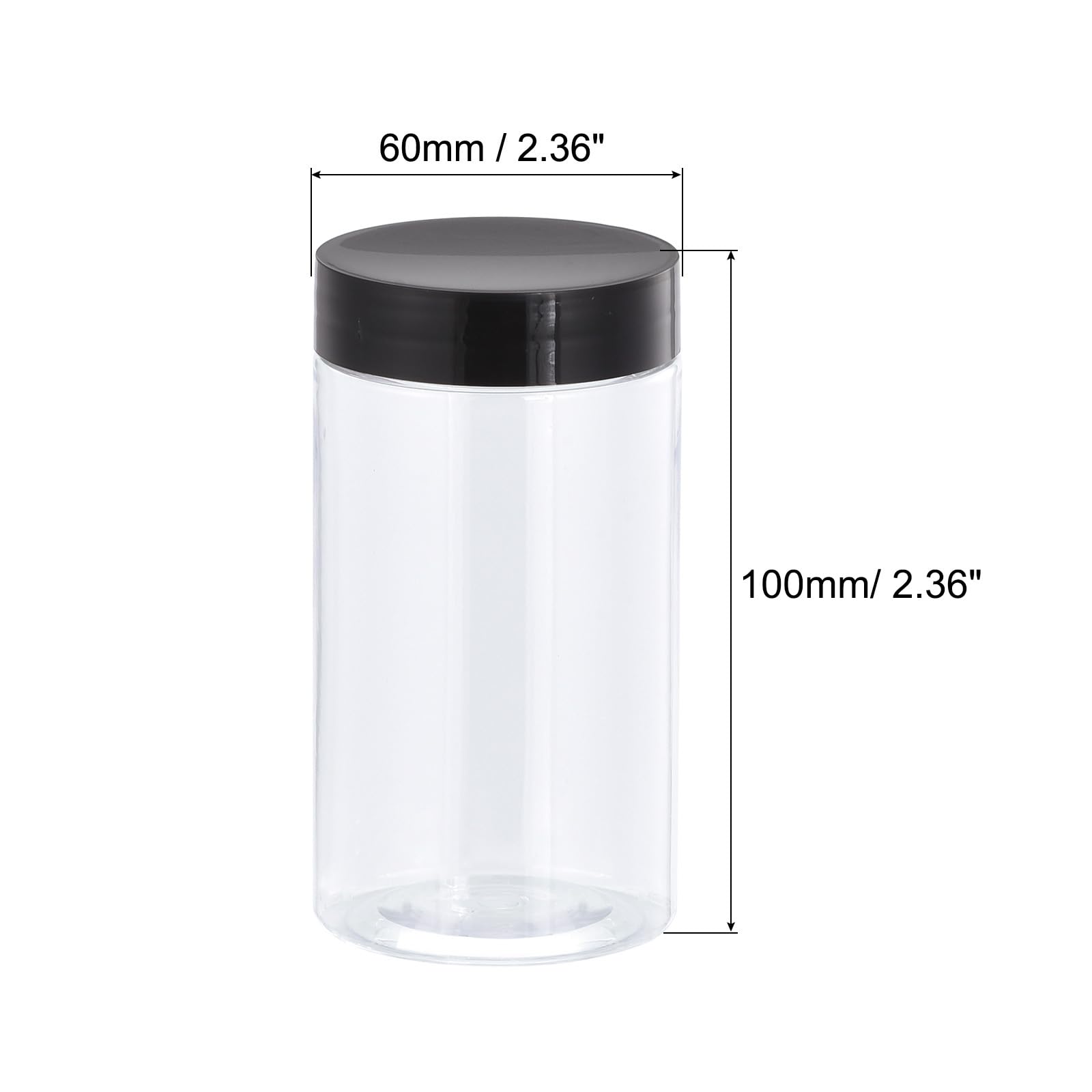 sourcing map Pots Ronds Plastique avec Noir Vis Haut Couvercle, 8oz/ 250ml Large Ouverture Transparent Conteneurs Vides pour Stockage, Organisation, 12Pcs
