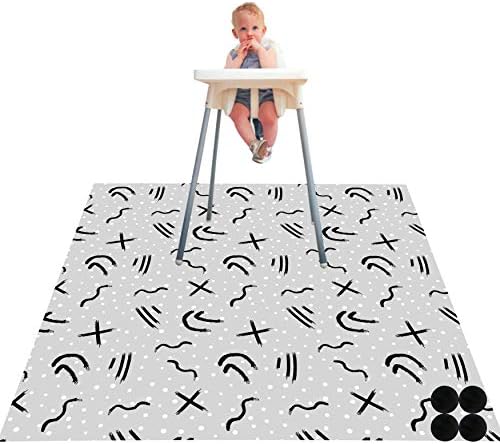 Paw Legend Washable Highchair Splat Mat for Floor- Anti-Slip Splash Mess Mat(53'' X 53'')-Under Highchair Mat-Food Catcher Art Craft Leak Proof Mat (Doodle)