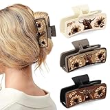 CiyvoLyeen Highland Cow Hair Claw Clips 4' Large Hairpins for Women Matte Leather Floral Scottish Cow Long Thick Hair Neutral Colors Appreciation Gifts Idea Teacher Nurse Mom Friends Teens 3PCS