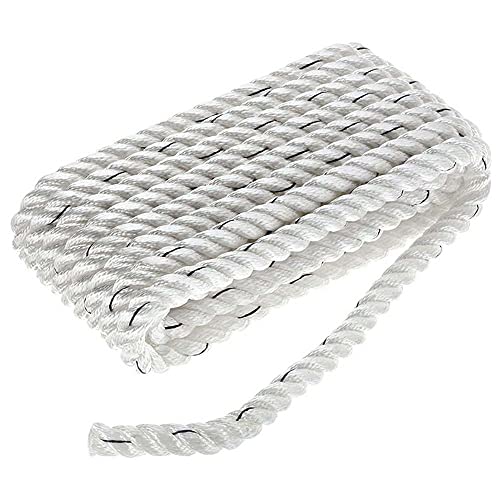 Ligne de quai nylon 3 brins Seachoice 47631 blanc et bleu 1,9cm x 7,6m pour cordage d'amarrage