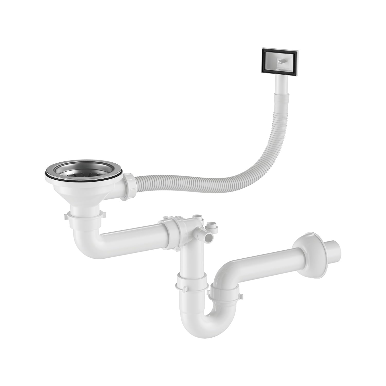 Fregadero doble de acero inoxidable, 55 x 45cm, con 2 cuencas, orificio para grifo y juego de sifón, fregadero cocina 2 senos fregadero dos senos kitchen sink (Black, L55XW45cm)