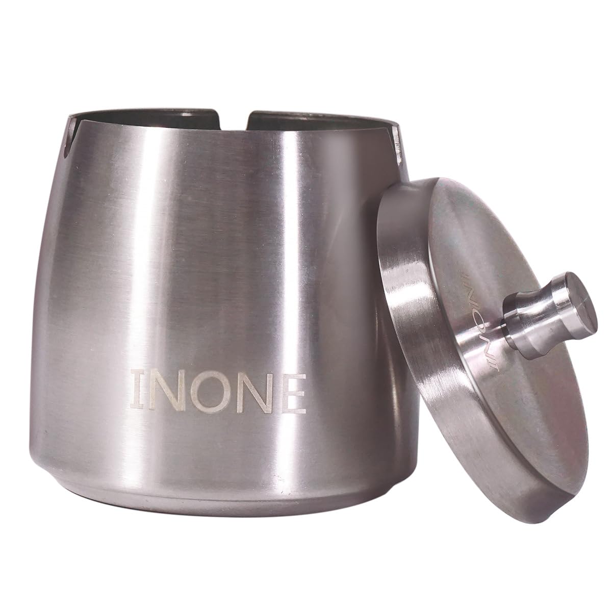 INONE Extra Large Ashtray with Lid for Cigarette, Stainless Steel Smokeless Odorless Windproof Ash tray for Home Office Tabletop Outside Patio Outdoor Balcony(4.72''x3.93''x4.33'')