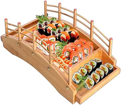 FrZslpka【Upgraded Sushi Boat, Sushi Boat Serving Tray Extra Large, Sushi Bridge Serving Plate, Wooden Sushi Plate, Cuisine Sushi Arch Boats Serving Platter, Decoration Ornament For Restaurant or Home