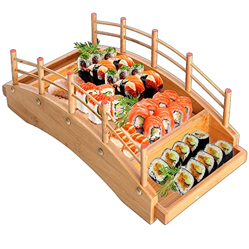 Frzslpka【Upgraded Sushi Boat, Sushi Boat Serving Tray Extra Large, Sushi Bridge Serving Plate, Wooden Sushi Plate, Cuisine Sushi Arch Boats Serving Platter, Decoration Ornament For Restaurant Or Home #TOP15