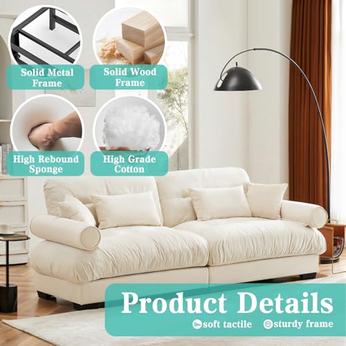 Image of SoarFlash Living Room Velvet Recliner Sofa Small Sofa, Loveseat for Apartment, Storage Sofa with Solid Wood Frame (93.7inch, Beige)