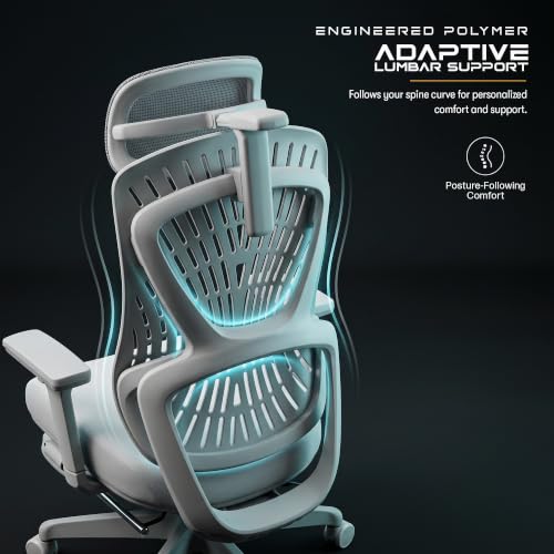 Image of DROGO Feather Node Premium Ergonomic Office Chair for Home & Work | FlexWeave Adaptive Backrest | Dynamic Lumbar Support | 5D Armrests | 4D Headrest | 135 Recline & Footrest - Grey