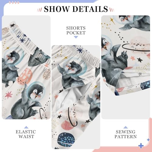 ZZXXB Galaxy Space Penguin Boys Long Pants Soft Trousers Elastic Waist Kids Lounge Bottoms with Pockets S-XL4