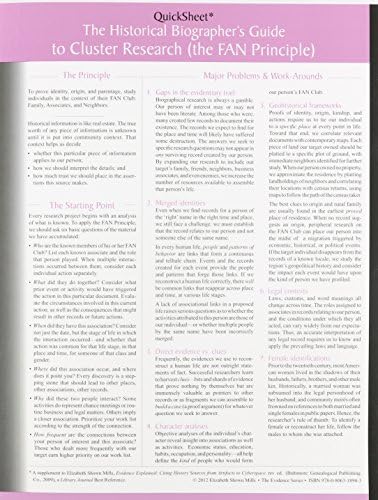QuickSheet: The Historical Biographer's Guide to Cluster Research (the FAN Principle) (Evidence)