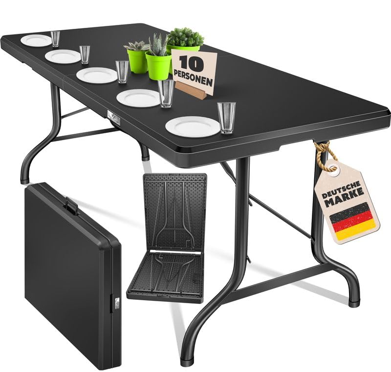 KESSER® Buffettisch Tisch klappbar Kunststoff 220x68 cm Campingtisch Partytisch Klapptisch Gartentisch für Garten, Terrasse und Balkon zusammenklappbar 10 Personen inkl. Cover & Tragegriff, Anthrazit