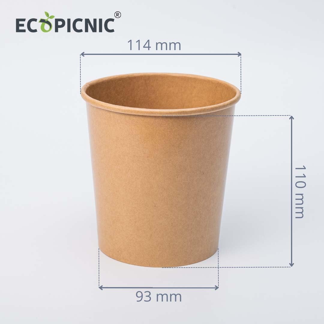 Ciotole in Carta Kraft 750 ml con Coperchio - Confezione da 50 Pezzi - Contenitori Monouso Biodegradabili per Zuppe e Alimenti da Asporto
