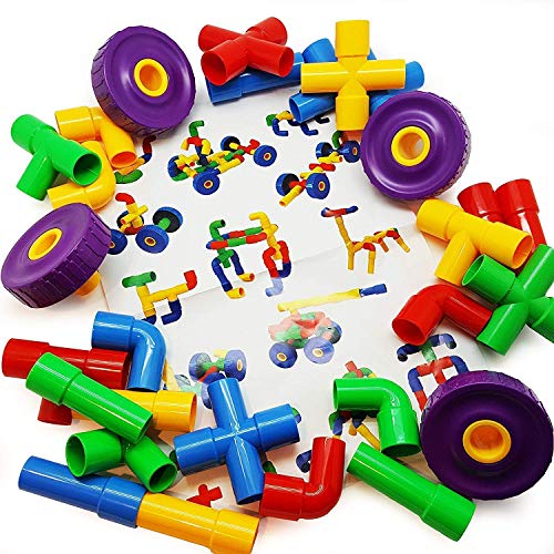 Image of GRANTH Educational Play and Learn Plastic Building Block Set Pipes Puzzle Set - Blocks for Kids | 56 Pieces | - Blocks Toys and Games for Kids(Multi Coloured)