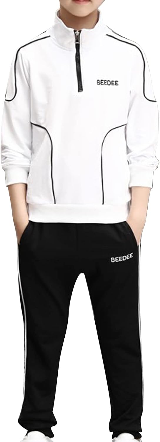 YiZYiF Kids Boys 2 Piece Sweat Suit Sport Active Tracksuit Long Sleeve Zipper Stand Collar Sweatshirt with Sweatpants