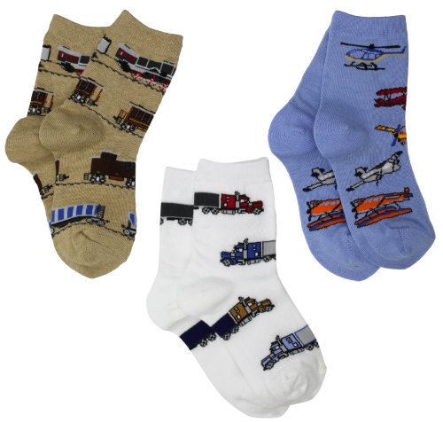 Jefferies Socks Boys 2-7 Transportation Triple Treat Socks 3 Pair Pack