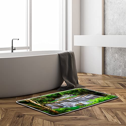 Forest Waterfall Shower Curtain Nature Rainforest Jungle Landscape Spring Green Tree Rock Tropical Seasonal Summer Rainforest Scenery Fabric Bathroom Decor Curtain With Hook #TOP2