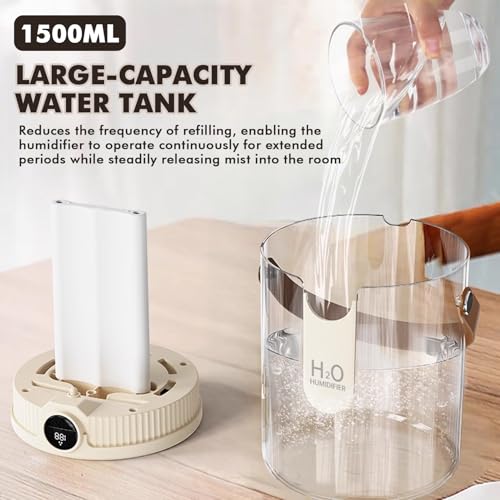 Nikou Humidificador de Aire de 1,5 L, Top-Fill Humidificador de Aire para Bebé, Silenciador Difusor de Aroma Ultrasónico con Luz Nocturna, Boquilla Bidireccional, para Dormitorio, Yoga, Oficina - imagen 4