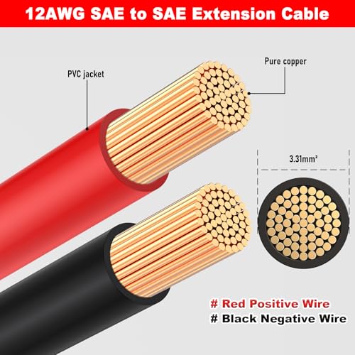 Image of SAE Extension Cable 12AWG 15FT, SAE Connector Extension Cable | SAE to SAE Extension Cable Wire with SAE Polarity Reverse Adapter for Solar Panel, Battery, Motorcycle, Car, RV, Truck
