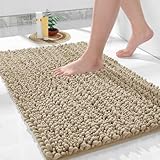 Yimobra Original Luxury Chenille Bath Mat, Soft Shaggy and Comfortable, Large Size, Super Absorbent and Thick, Non-Slip, Machine Washable, Perfect for Bathroom (31.5 X 19.8 inch, Camel)