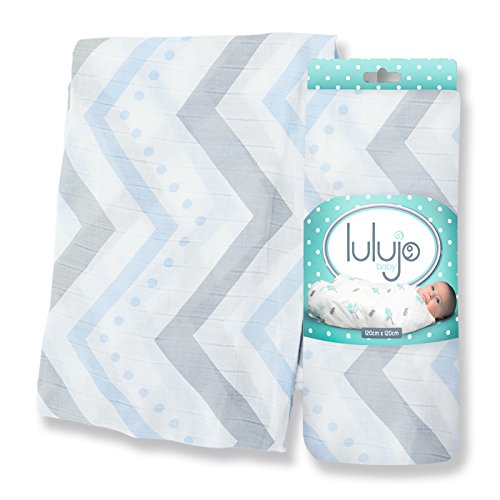 Lulujo Baby Silky Soft Muslin Swaddle Blanket, 47 X 47-Inches, Blue And Grey Chevron #TOP6