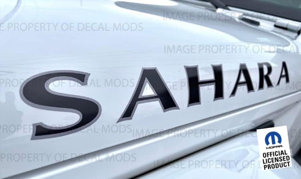 Miniatura 2 de Decal Mods Calcomanías gráficas para capó Sahara Emblemas para Jeep Wrangler JK (2007-2018) Negro con contorno gris (juego de 2)  FK2D1