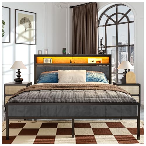 La Mejor Recopilación de Recamara Matrimonial - los más vendidos. 41 SIMPLE HOGAR 1.4 M Base Cama Matrimonial Y Cabecero de Almacenamiento,Cama Matrimonial Viene con Cojines Grises,Recamara Matrimonial,con 2 Salidas de Carga y 2 Puertos USB y Luces...