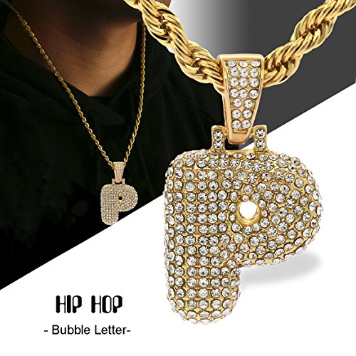 Collier hip hop unisexe maille 5 mm résistante plaqué or 14k initiale P