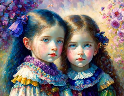 Tableau sur toile Little Twin Girls pour une décoration de chambre d'enfant douce