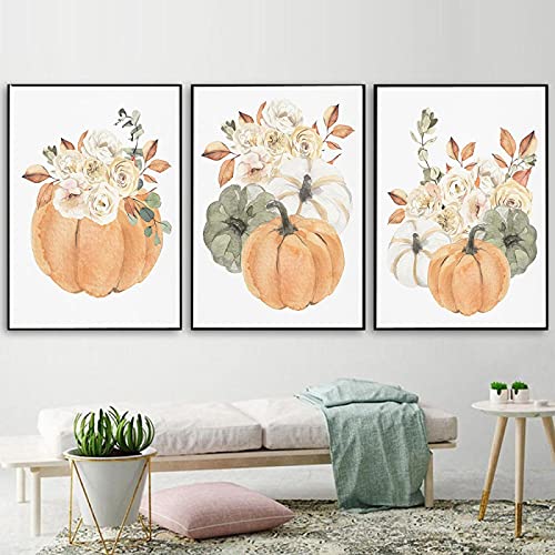 Affiches et gravures automne de 60x80cm pour déco murale bouquet floral citrouille