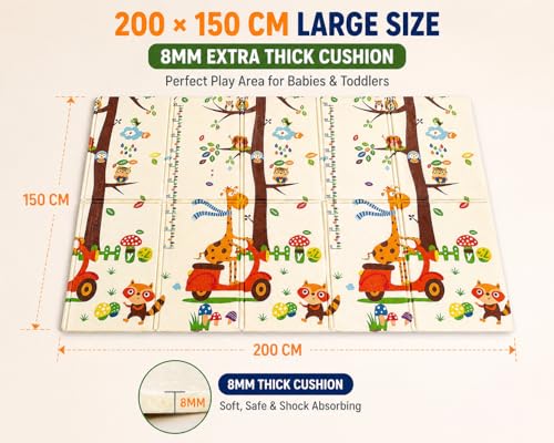 Image of WENGTY BPA Free Extra Large Big Size Non Slip Reversible Giraffe Print Baby Play Mat for Learning & Crawling,Foldable Foam Floor Mats for Toddlers Kids Play Room (200X150CM 8MM Thickness)
