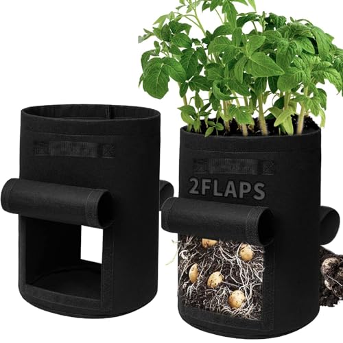 SORANGEUN 2-Pack 15-Gallon Grow Bags with 2 Flaps and...