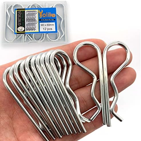 Yoliko 12 Pcs Heavy Duty Hitch Pins Clip R Clips Spring Retaining Wire Hair Pins Cotter Pin Strong Spring Tension Large Carter Pin R Clip Large for Trailer Tractors Mower Carts Truck Pin Clip M3x60mm
