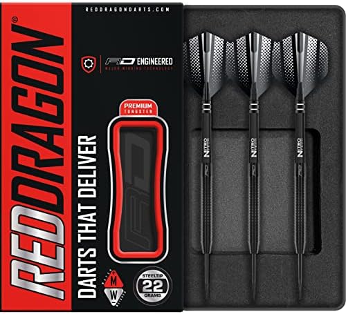 RED DRAGON Razor Edge Black 24g Tungsten Darts with Flights and Stems