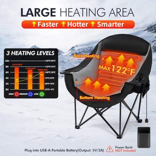 Image of Heated Oversized Camping Chair - Heavy Duty Padded Comfy Warm Outdoor Chair