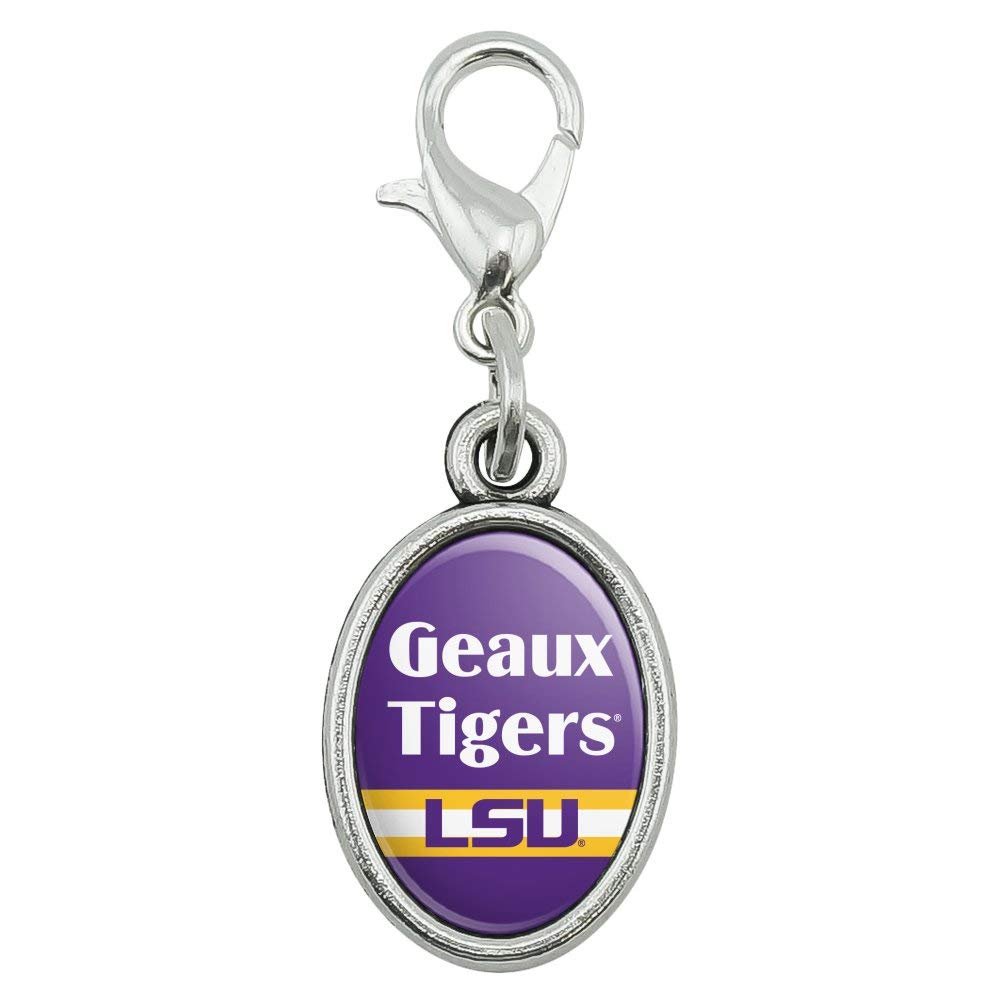 GRAPHICS & MORE Geaux Tigers LSU Antiqued Bracelet Pendant Zipper Pull Oval Charm with Lobster Clasp