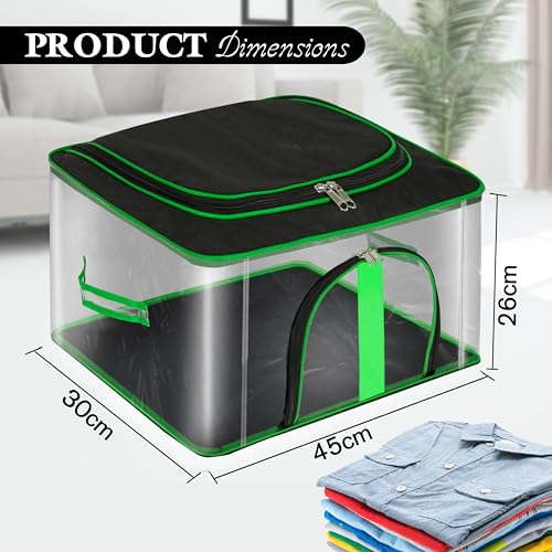Image of Storite 2 Pack Nylon 33 L PVC Transparent Moisture Proof Storage box for Clothes Closet Wardrobe Organizer for Clothes Saree Bags with Carry Handle (Black, 45 x 30 x 26 cm)