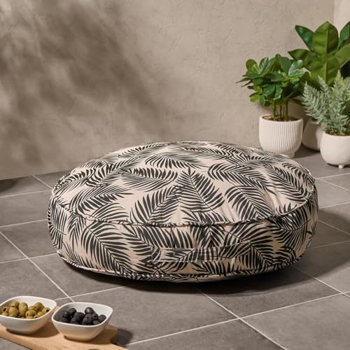 OHS Floor Cushion Leaf Print Large Outdoor Cushions Filled, Soft Comfy Garden Cushions Waterproof Seat Pad for Living Room Patio Balcony Round Seat Cushion Indoor Outdoor Seat Pads, Mono - 60cm