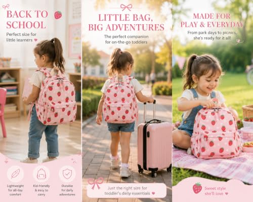 Image of LOIDOU Toddler Backpack for Girls School Bookbags for Preschool Kindergarten Cute Backpacks (Strawberry Pink, S-12)