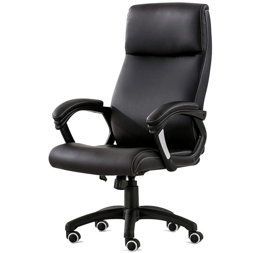 HTTGDGDH High Back Adjustable Executive Office Chair - Black Leather Swivel Chair For Home & Office - Ergonomic Comfort & Stylish Design,