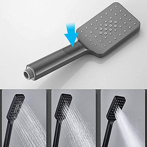 Douchette à main anticalcaire 3 modes et mitigeur thermostatique de douche carré gris