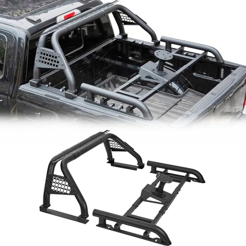 JOYTUTUS Roll Bar with Tire Carrier for Full-Size Truck Adjustable Chase Rack Pickup Sport Bar Compatible with F150, F250, F350, Silverado, Sierra, Ram 1500 2500 3500