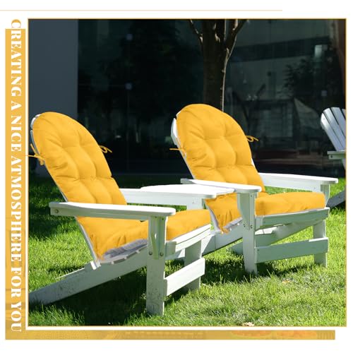 Image of Geelin 2 Pcs Outdoor Patio Chair Cushion Thick High Back Adirondack Chair Cushion Tufted Weather & Fade Resistant Anti-Slip Outside Rocking Chairs Pads with Ties 44 x 19 x 4 Inch (Amber)