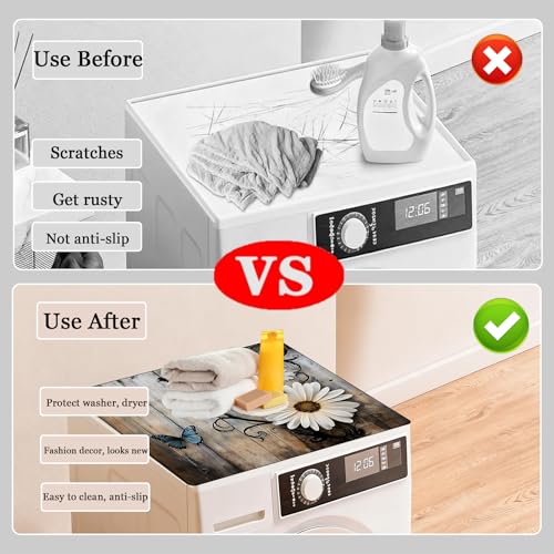 Image of Washer and Dryer Covers for the Top, Non-slip Dryer Top Protector Mat, Dust-proof Washing Machine Cover, 23.6 inch x 19.7 inch (Wood grain, 23.6 inch x 19.7 inch)