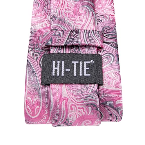 Image of Hi-Tie Paisley Floral Ties Set for Men Silk Mens Stripes Necktie Pocket Square Cufflinks Set Formal Business